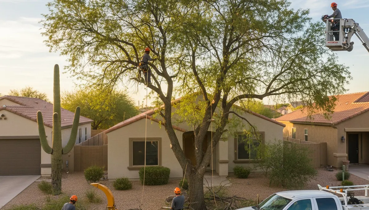 Professional tree removal service in Phoenix AZ safely cutting and clearing large trees