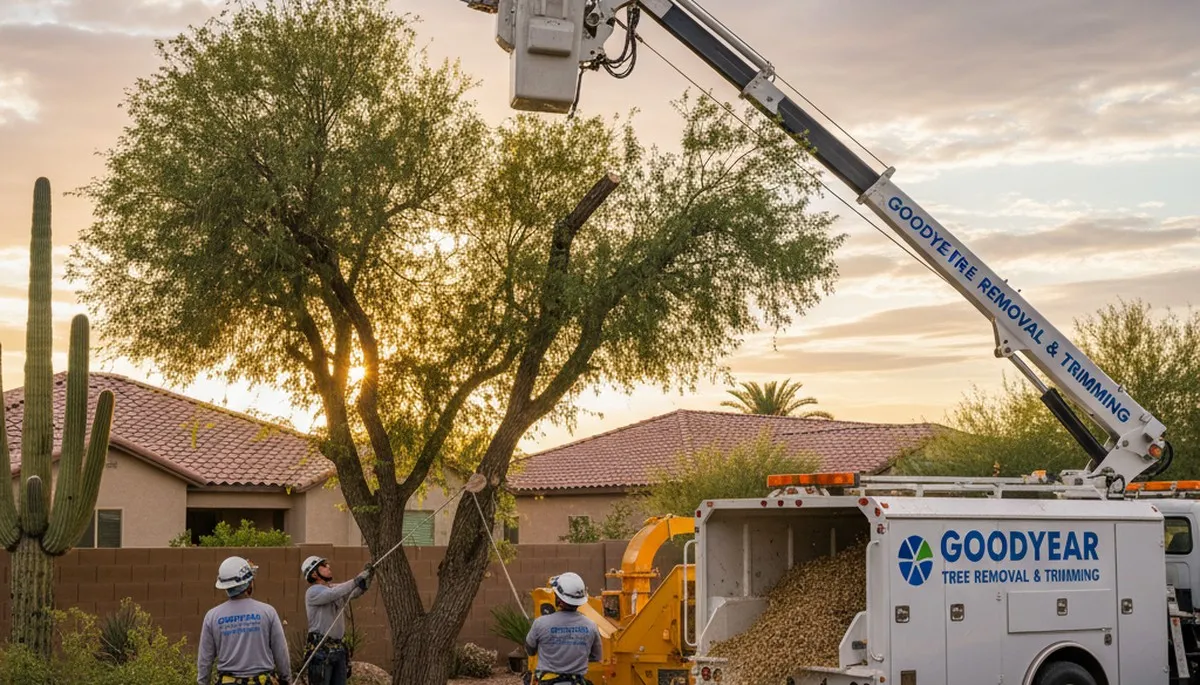 Professional tree removal service in Phoenix AZ safely clearing large oak tree