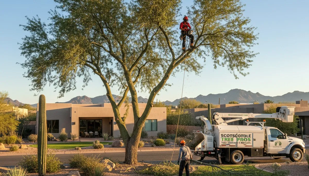 Professional tree removal service in Phoenix AZ safely cutting large trees for local property owners