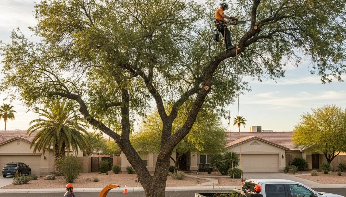 Professional tree removal service in Phoenix AZ safely cutting and clearing large trees